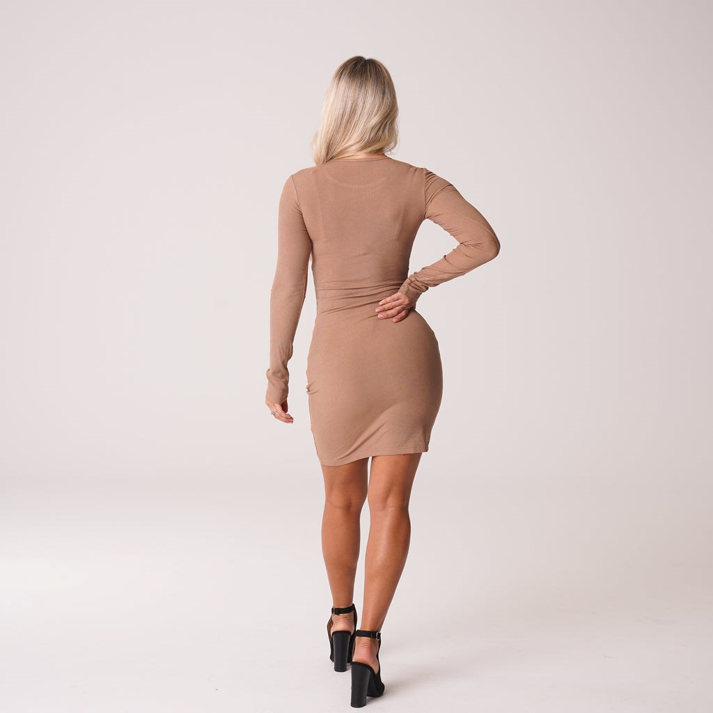 NVGTN Easy Daze Acanalado Midi Vestido Mocha | 60321HPLZ