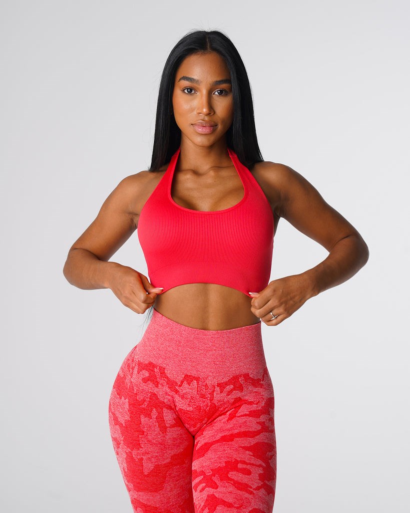 NVGTN Limitless Acanalado Seamless Halter Bra Candy Apple | 07132LFMB