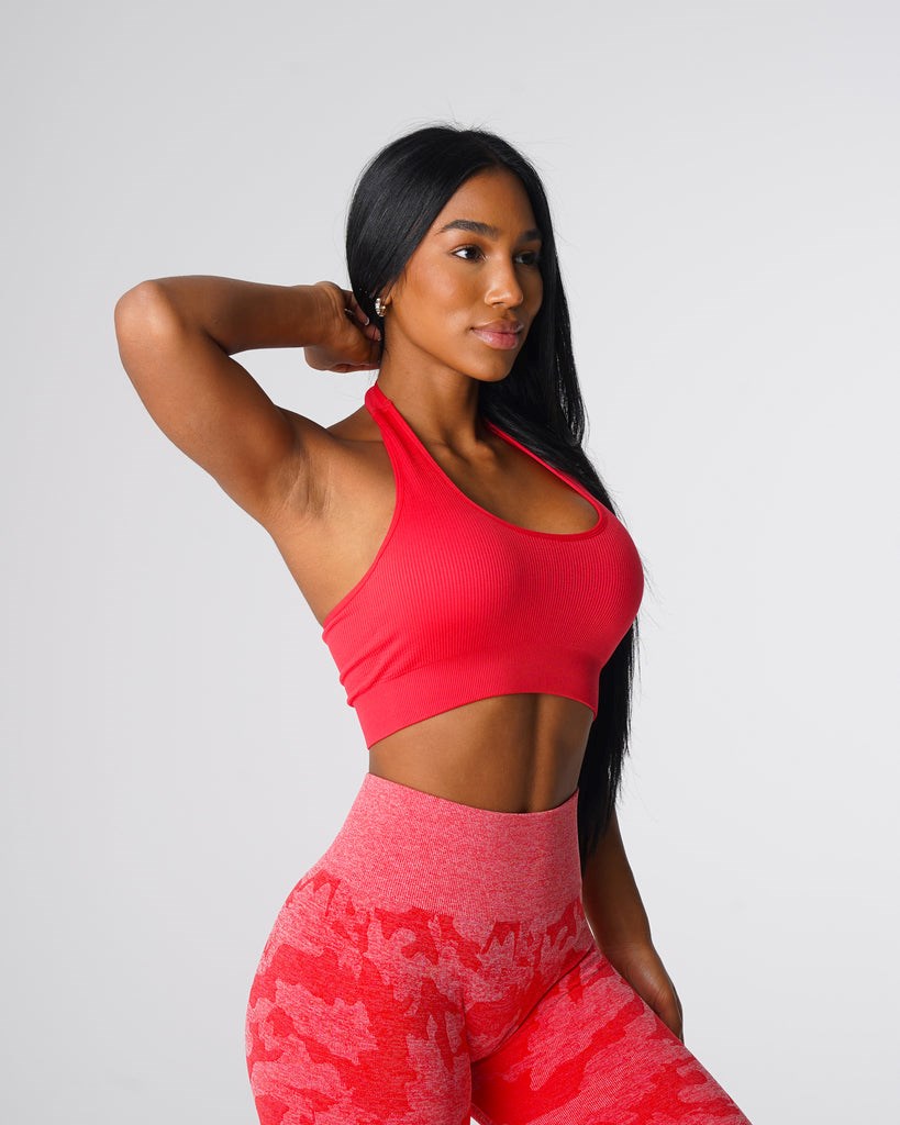 NVGTN Limitless Acanalado Seamless Halter Bra Candy Apple | 07132LFMB