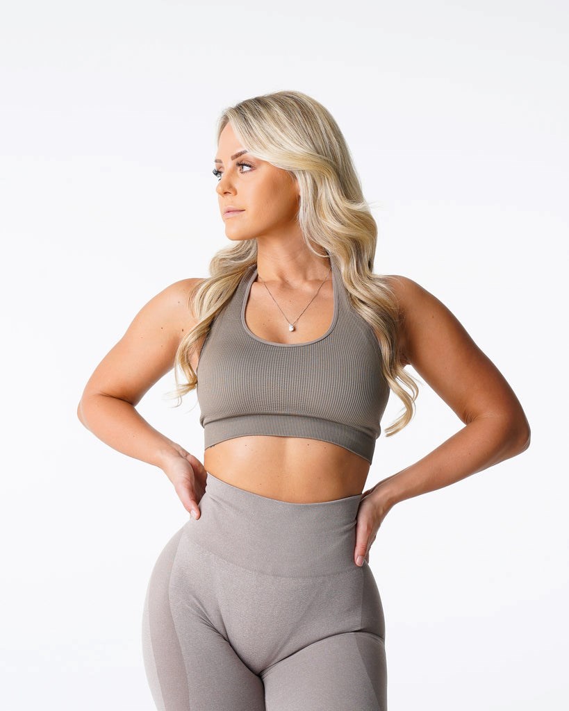 NVGTN Limitless Acanalado Seamless Halter Bra Taupe | 16304PCFM