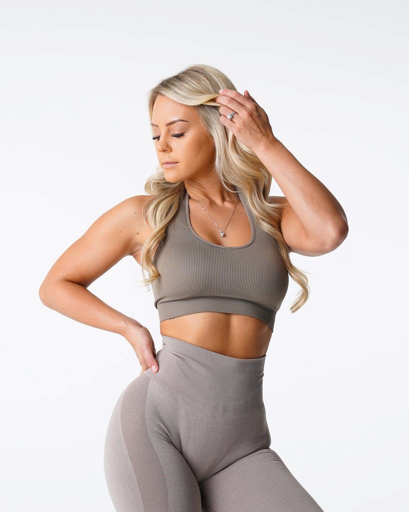 NVGTN Limitless Acanalado Seamless Halter Bra Taupe | 24753ZCTV