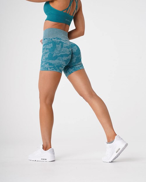 NVGTN Camo Seamless Shorts Teal | 12037QKMN